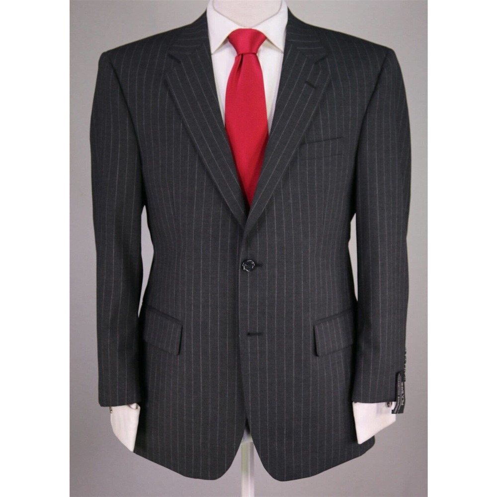 New! Jos A Bank Executive Collection Charcoal Gray Pinstripe 2-Btn Wool Suit 40S - Picture 2 of 10